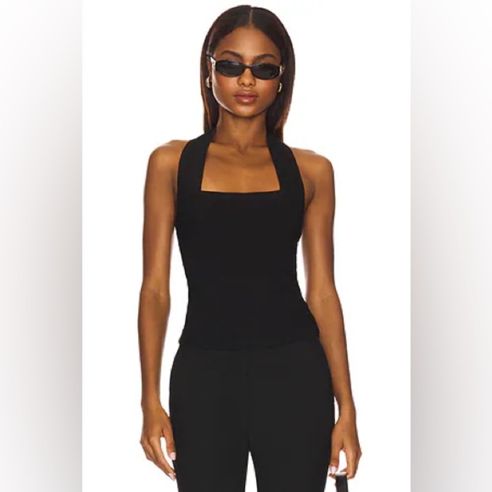 Susan Monaco Black Wide Strap Halter Neck Style Flowy Top Size Small